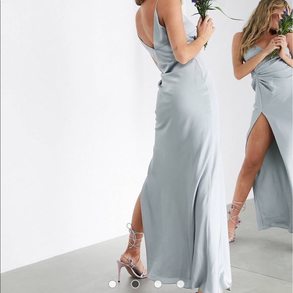 Asos Edition Satin Cami Maxi Dress in Ice Blue - Picture 2 of 3